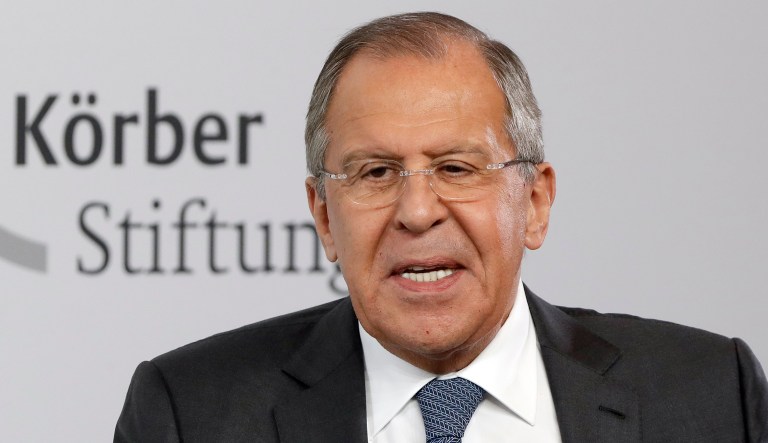 Russian Foreign Minister Sergey Lavrov joked about the furor over President Trump's meetings with Russian President Vladimir Putin. (AP Photo/Michael Sohn)
