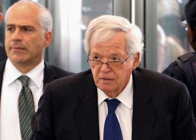 House Speaker Dennis Hastert, 74, was investigated last year after he was caught illegally structuring bank withdrawals to pay off the victims. (AP Photo/Charles Rex Arbogast, File)
