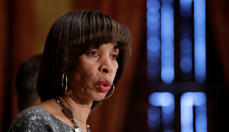 Baltimore Mayor Catherine Pugh speaks to a crowd.