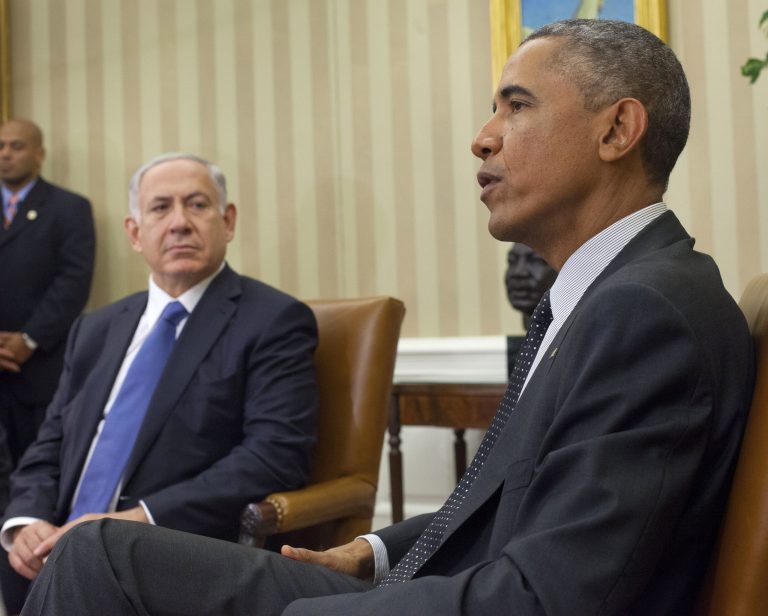 President Barack Obama meets with Israeli Prime Minister Benjamin Netanyahu in the Oval Office of the White House in Washington, Wednesday, Oct. 1, 2014. President Barack Obama and Israeli Prime Minister Benjamin Netanyahu met for the first time since a rash of civilian casualties during Israel's summer war with Hamas heightened tensions between two leaders who have long had a prickly relationship. (AP Photo/Pablo Martinez Monsivais)