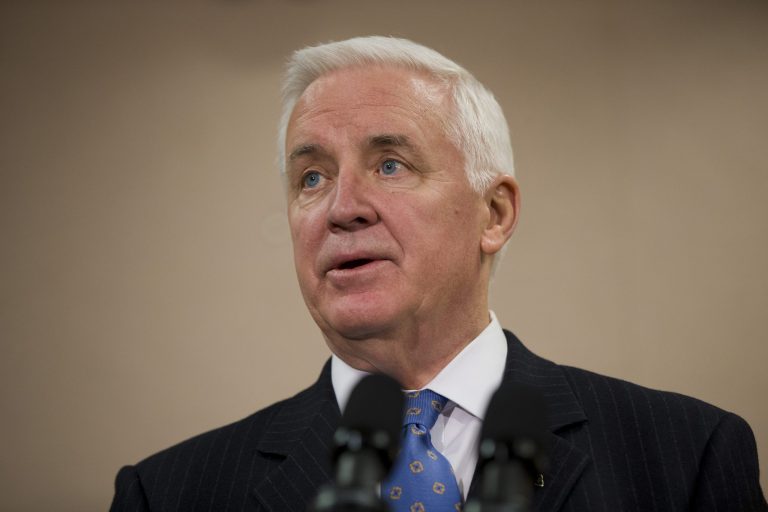 Gov. Tom Corbett speaks during a news conference on Friday in Philadelphia. (AP Photo/Matt Rourke)