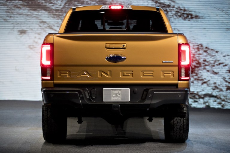 A 2019 Ford Motor Co. Ranger is unveiled at the 2018 North American International Auto Show in Detroit. The automaker is laying off 2,000 workers at a Michigan plant while it's retooled to build the mid-size pickup. (Bloomberg/Andrew Harrer)