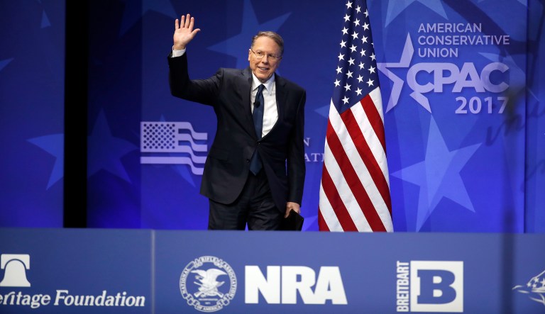 Sources familiar with the situation said Wayne LaPierre, the National Rifle Association's executive vice president and CEO, will still deliver his speech at the Conservative Political Action Conference this week as planned. (AP Photo/Alex Brandon)