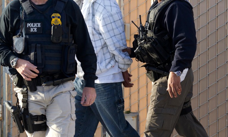 U.S. Immigration and Custom Enforcement officers nabbed of 112 foreign nationals in the greater L.A. area from Sunday to Wednesday. Officials in the District of Columbia and northern Virginia area arrested 24 men from July 10-14. (AP Photo/Gregory Bull)