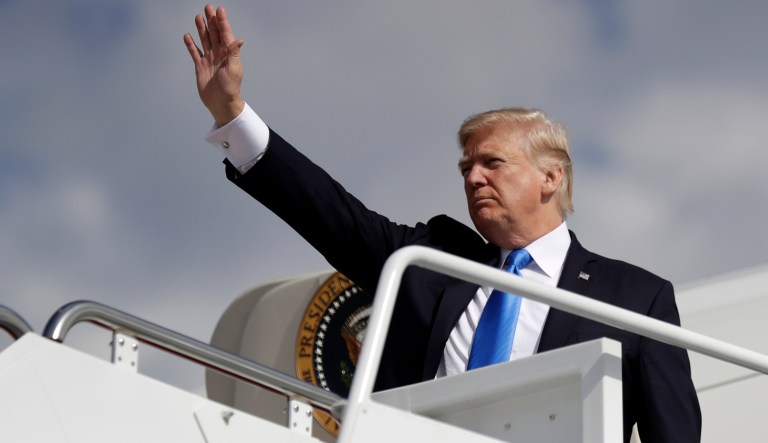 President Trump left Washington on Friday for an extended foreign diplomacy trip to several nations in Asia. (AP Photo/Evan Vucci)
