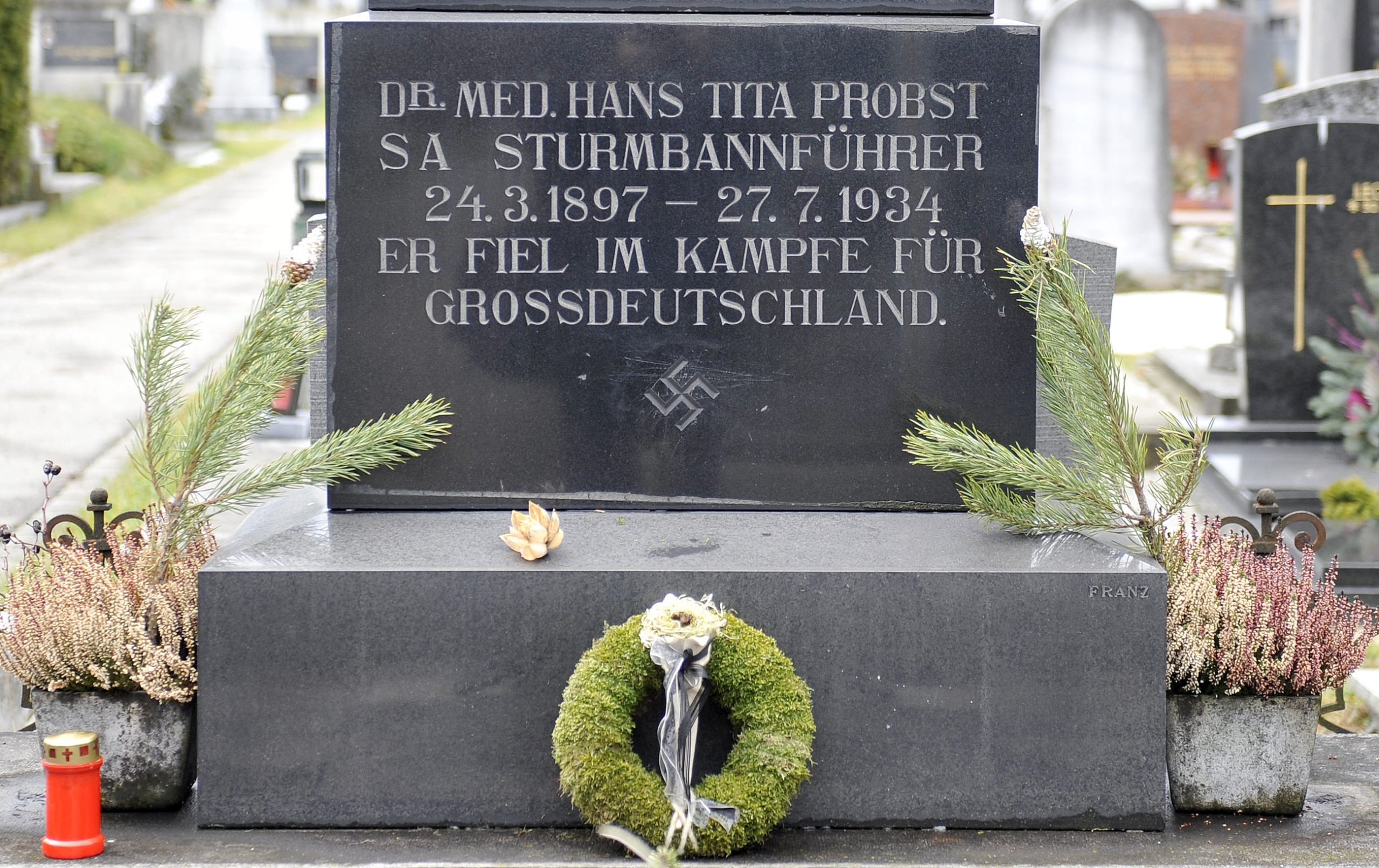 Swastika covered up on Austrian tombstone