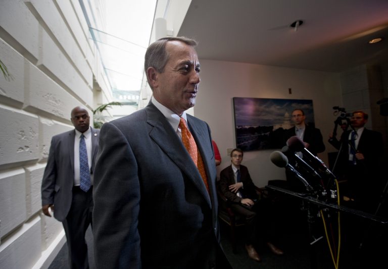 Speaker of the House John Boehner, R-Ohio, emerges from a closed-door meeting with House Republicans to work on an approach to immigration reform, at the Capitol in Washington.  (AP/J. Scott Applewhite)