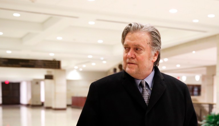 Former White House strategist Steve Bannon appeared before the House Intelligence Committee Tuesday for an interview behind closed doors on Capitol Hill. (AP Photo/Jacquelyn Martin)