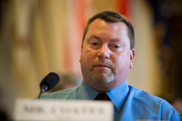 Military veteran Barry Coates looks on as he testifies before a Veterans Affairs House Committee hearing on Wednesday. (Graeme Jennings/Washington Examiner)