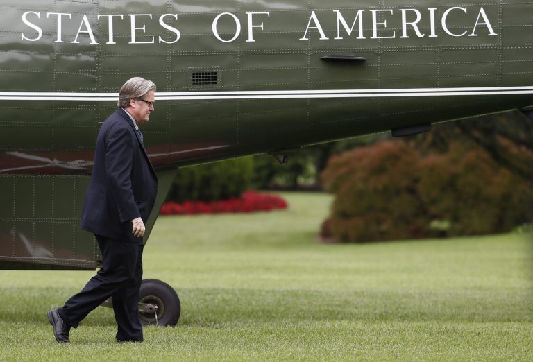 Steve Bannon, chief White House strategist to President Donald Trump, walks from Marine One on the South Lawn of the White House in Washington May 13. (AP Photo/Carolyn Kaster)