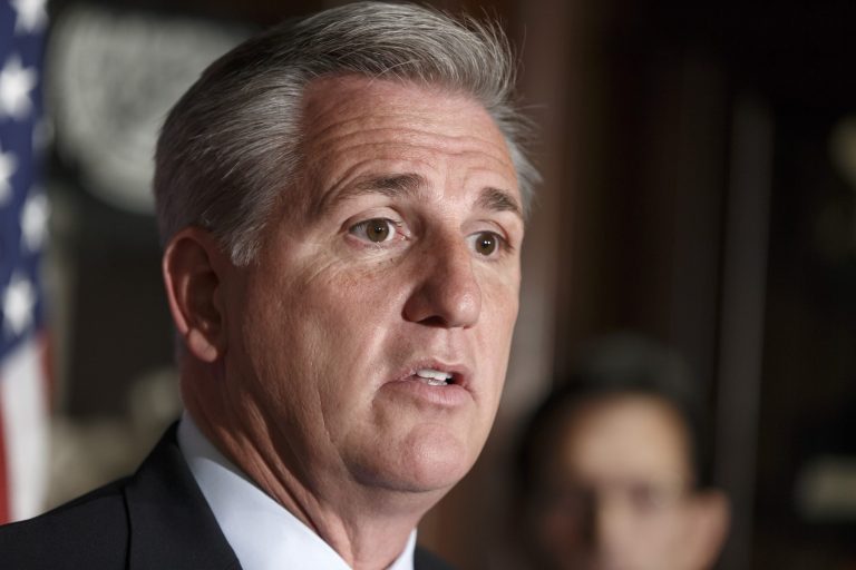House Majority Whip Kevin McCarthy, R-Calif., and other GOP leaders talk with reporters at Republican National Committee headquarters in Washington, Tuesday, Jan. 28, 2014. (AP Photo/J. Scott Applewhite)
