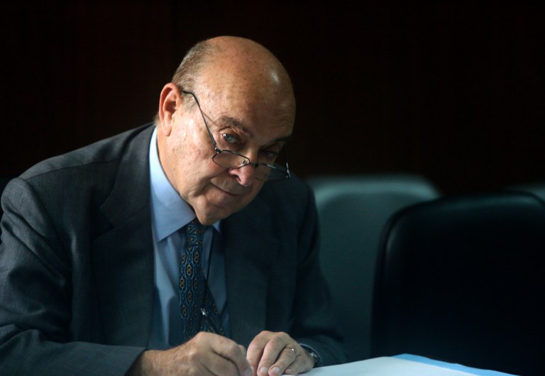 Former Economy Minister Domingo Cavallo attends the final stage of the trial for his alleged involvement in the 2001 