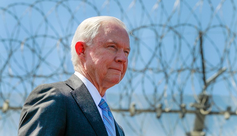 Attorney General Jeff Sessions defended President Trump's criticism of federal judges, and said the real threat to an independent judiciary is the increased politicization of the judicial branch. (Hayne Palmour IV/The San Diego Union-Tribune via AP)