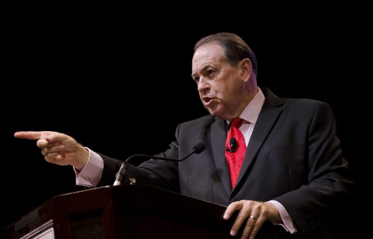 Republican presidential candidate Mike Huckabee speaks at the RedState Gathering Saturday, Aug. 8, 2015, in Atlanta. (AP Photo/David Goldman)