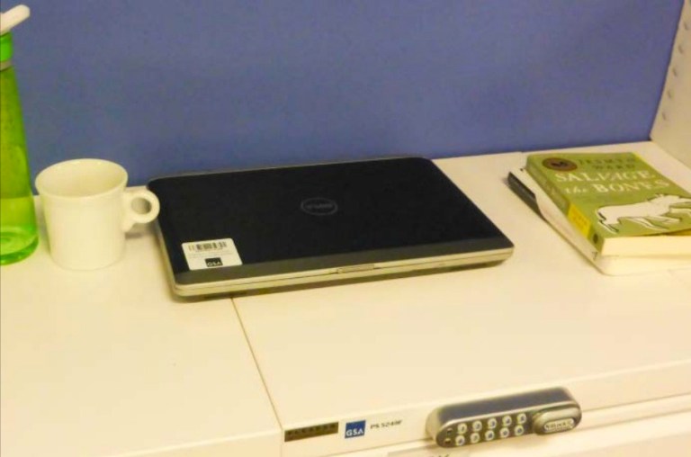 This laptop was left unsecured on top of a bay of lockers at the General Services Administration Central Office.Â 