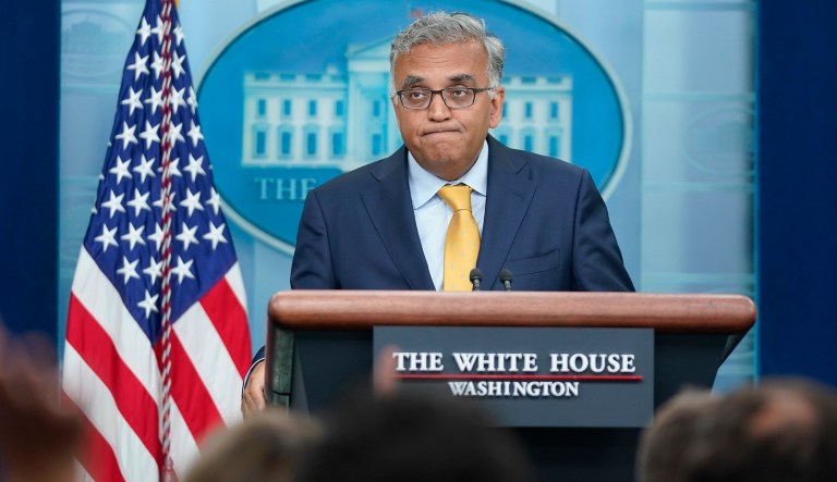 White House COVID-19 Response Coordinator Ashish Jha listens to a question during the daily briefing at the White House in Washington, Thursday, June 2, 2022.