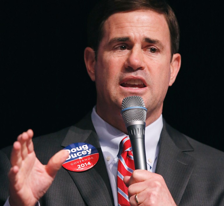 Republican candidate for Arizona governor Doug Ducey speaks at the 2014 Arizona West Valley Republican Gubernatorial Forum in Glendale, Ariz., in this July 16, 2014 photo. (AP Photo/Ross D. Franklin)