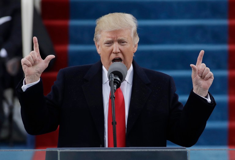 President Trump delivered a stinging rebuke to the Washington political establishment in his inaugural address on Friday. (AP Photo/Patrick Semansky)