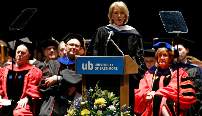 Education Secretary Betsy DeVos speaks at the University of Baltimore's fall commencement in Baltimore, Monday, Dec. 18, 2017. (AP Photo/Patrick Semansky)