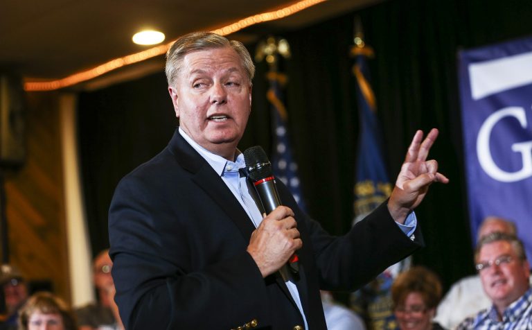 Republican presidential candidate Sen. Lindsey Graham speaks at a town hall meeting in Manchester, N.H., Saturday. (AP Photo/Cheryl Senter)