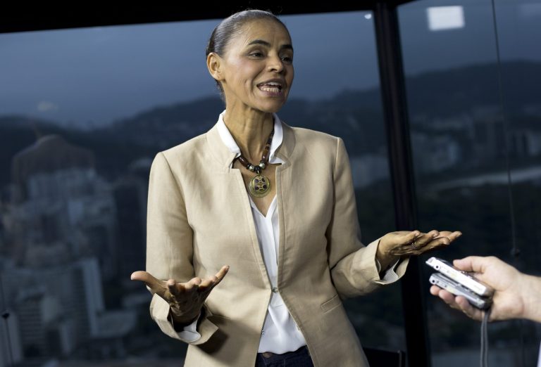 Marina Silva, presidential candidate of the Brazilian Socialist Party, speaks during an interview with AP in Rio de Janeiro, Brazil, Wednesday, Sept. 17, 2014. Silva was thrust into the Socialist Party's presidential nomination when its candidate of choice, Eduardo Campos, died in a plane crash last month. Since then, her anti-establishment profile has propelled her to a neck-and-neck race with actual Brazilian president Dilma Rousseff. (AP Photo/Silvia Izquierdo)