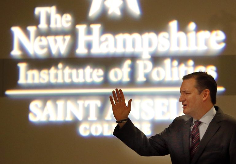 Sen. Ted Cruz, R-Texas speaks with area business leaders during a Politics and Eggs breakfast, Monday, March 16, 2015, in Manchester, N.H. (AP Photo/Jim Cole)