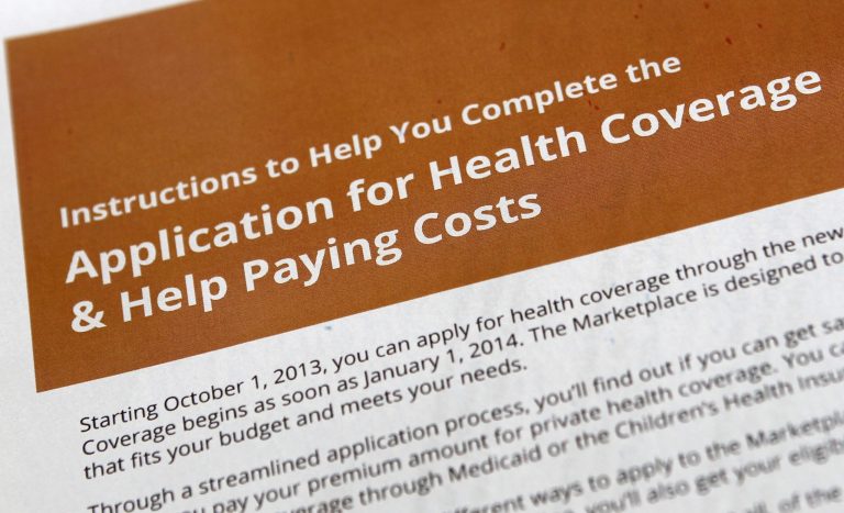 Application and instructions paper work for the Health Insurance Marketplace from the Department of Health and Human Services as part of the Affordable Care Act, more popularly known as 