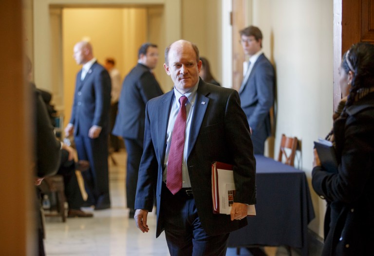 Sen. Chris Coons admitted he was surprised that secretary of state nominee Rex Tillerson supports a carbon tax. (AP Photo/J. Scott Applewhite, File)