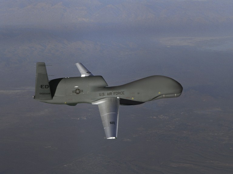 This undated photo by aerospace technology company Northrop Grumman shows the RQ-4 Block 20 Global Hawk unmanned aircraft that students in the University of North Dakota aviation program will learn to fly. (AP/Courtesy of Northrup Grumman)