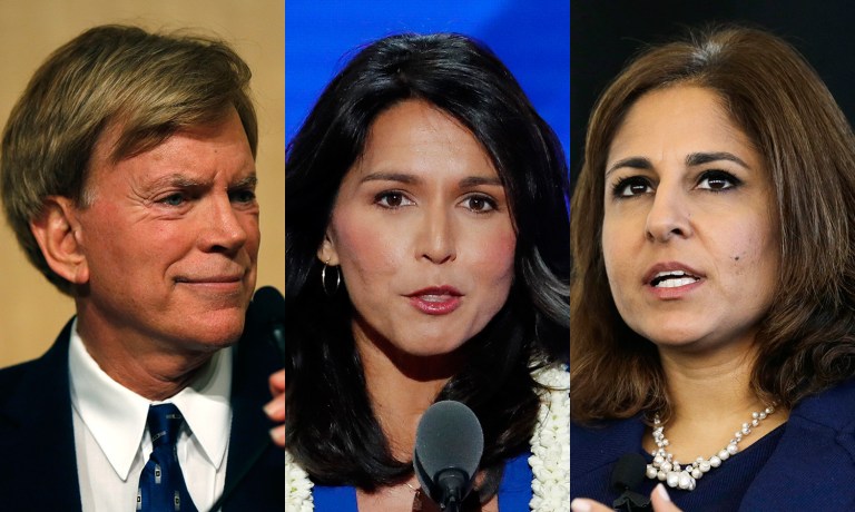 A longtime Clinton confidante and Rep. Tulsi Gabbard, D-Hawaii, got into a social media scrap about the conflict in Syria on Saturday, and it all started because of a tweet from former Ku Klux Klan leader David Duke. (AP Photos)