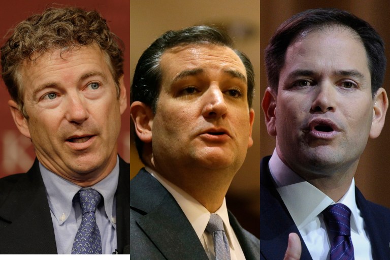 Sens. Rand Paul, Ted Cruz and Marco Rubio, left to right. (Photos: AP)