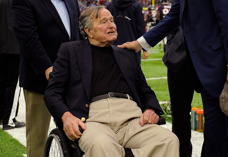 Former president George H.W. Bush, who entered the hospital on Saturday due to shortness of breath, wrote a letter to Trump apologizing for his absence. (AP Photo/Eric Christian Smith)