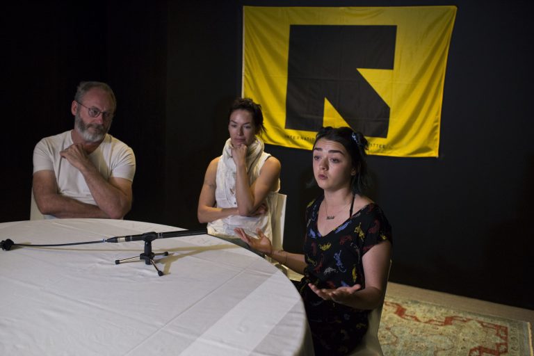 Maisie William, Lena Headey and Liam Cunningham left Westeros behind for the real world. (AP Photo/Petros Giannakouris)