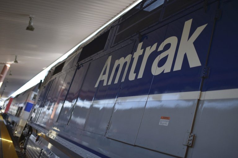 A train on display at the Amtrak National Train Day at Union Station on May 11, 2013 in Los Angeles. (Photo by Charley Gallay/Getty Images for Amtrak)