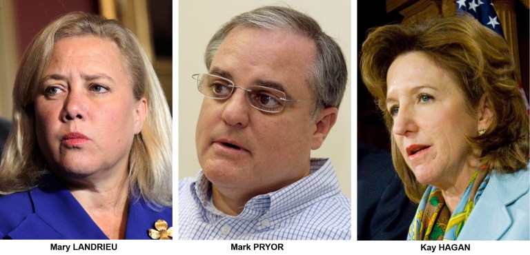These file photos show Democrats Senators, from left, Mary Landrieu, D-La., Mark Pryor, D-Ark., and Kay Hagan, D-N.C. (AP images)