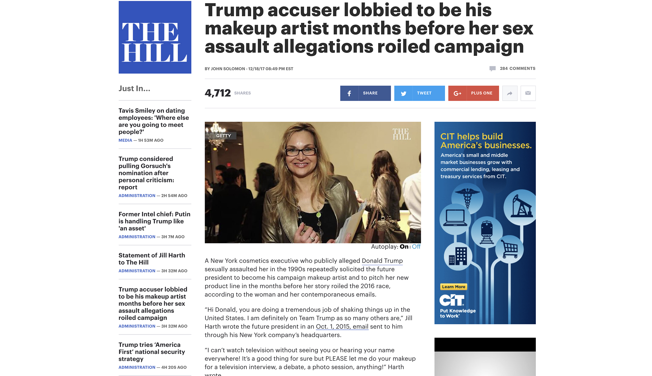 Trump accuser slams the Hill for piece about efforts to work as president’s makeup artist
