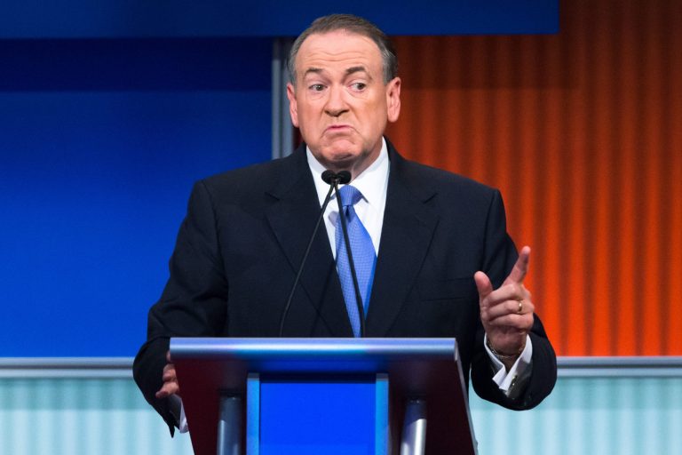 Republican presidential candidate and former Arkansas Gov. Mike Huckabee speaks during the first Republican presidential debate Thursday, in Cleveland. (AP Photo/John Minchillo)