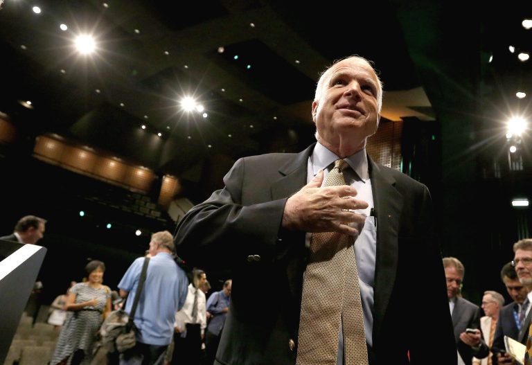 Sen. John McCain, R-Ariz., pressed President Obama for a sustained âretaliatory action,â including arming rebel forces opposed to Syrian President Bashar Assadâs regime. (AP Photo/Ross D. Franklin)