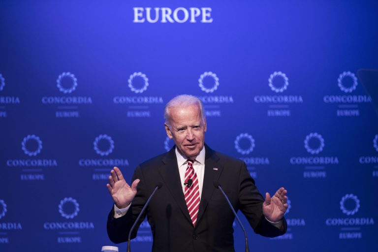 Former U.S Vice President Joe Biden speaks during a conference in Athens, on Wednesday, June 7, 2017. Biden stressed the need for action against climate change. (AP Photo/Petros Giannakouris)