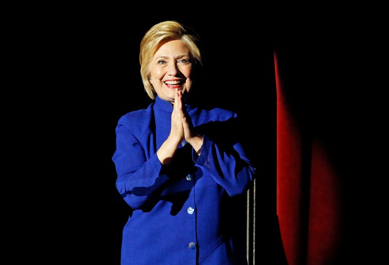 Hillary Clinton marked becoming the first female presumptive nominee for president with a tweet aimed at the girls of America. (AP Photo/John Locher)