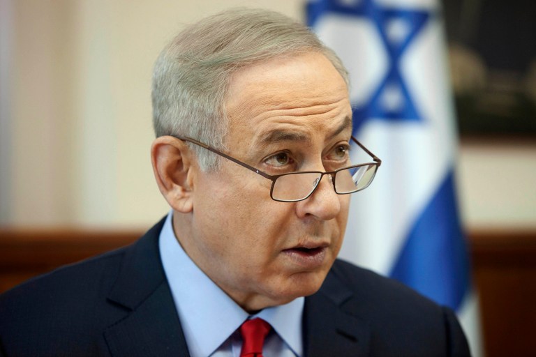 Israeli Prime Minister Benjamin Netanyahu took a jab at President Obama on Facebook. (AP Photo/Dan Balilty,Pool)