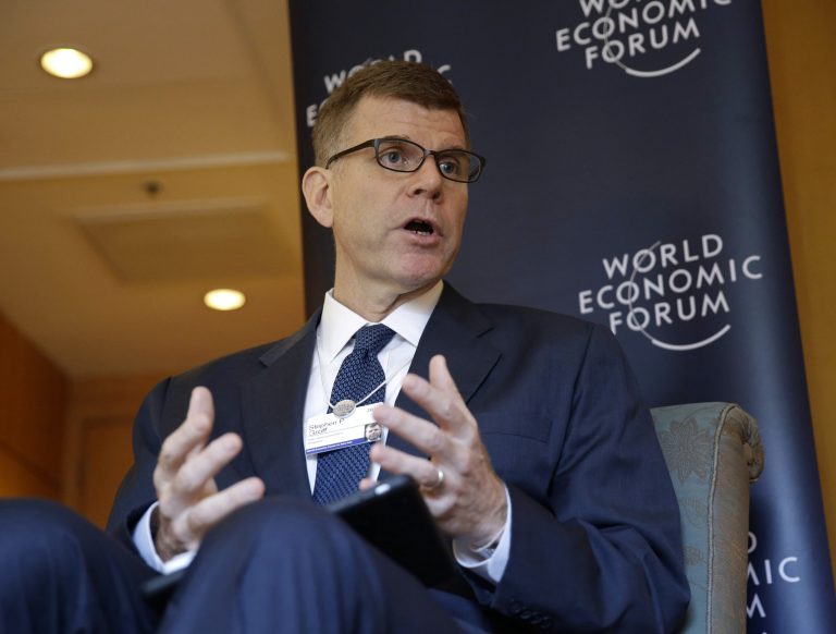 Asian Development Bank Vice President Stephen Groff gestures during an interview with The Associated Press on the sidelines of the World Economic Forum on Asia which opened Thursday, May 22, 2014, at the financial district of Makati city, east of Manila, Philippines. Groff warned Thursday of a largely unnoticed crisis in Southeast Asia: private investment in infrastructure has not recovered in the nearly two decades since the Asian financial crisis. (AP Photo/Bullit Marquez)