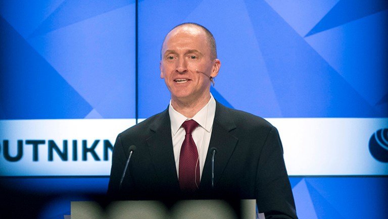 Carter Page, a former adviser to Donald Trump during the presidential campaign, said Thursday he’s the victim of lies and misinformation. (AP Photo/Pavel Golovkin)