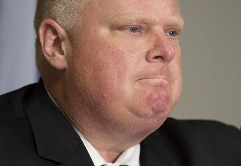 Toronto Mayor Rob Ford holds back his emotions while speaking during an invite-only press conference at City Hall in Toronto after his stay in a rehabilitation facility, on Monday June 30, 2014. Ford returned to work Monday after a two-month stay a facility in Ontario. He was in rehab for alcohol addiction after announcing in April that he was seeking treatment. (AP Photo/The Canadian Press, Darren Calabrese)