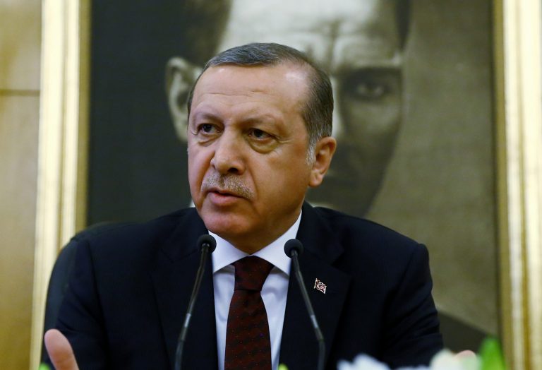 Turkish President Recep Erdogan was scheduled to deliver an address on free speech Thursday at the Brookings Institution. Before he even spoke a word, however, his security team harassed and physically assaulted several reporters, some of whom they managed to remove forcibly from the scheduled event. (Kayhan Ozer, Presidential Press Service, Pool via AP)