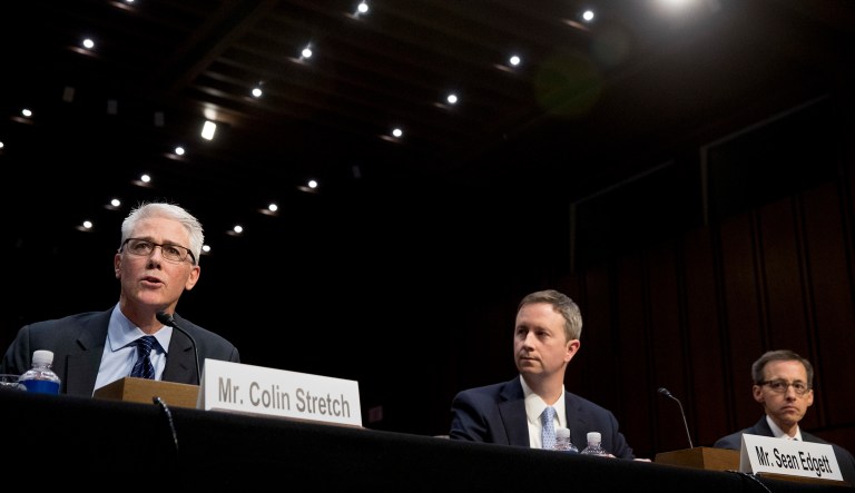 Facebook's general counsel Colin Stretch, Twitter's acting general counsel Sean Edgett, and Google's law enforcement and information security director Richard Salgado said they did not know if they made money from the Russian ads. (AP Photo/Andrew Harnik)