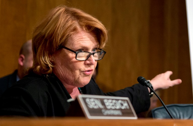 Heitkamp, a Democrat from North Dakota, said in a statement that she made the decision to oppose nominee Betsy DeVos because 1,400 constituents contacted her and nearly 95 percent said they oppose her confirmation. (AP Photo/Manuel Balce Ceneta)