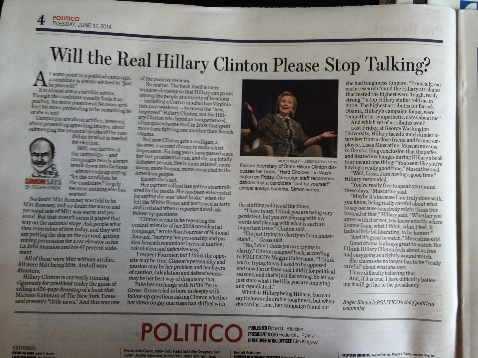 Politico: ‘Will the Real Hillary Clinton Please Stop Talking?’