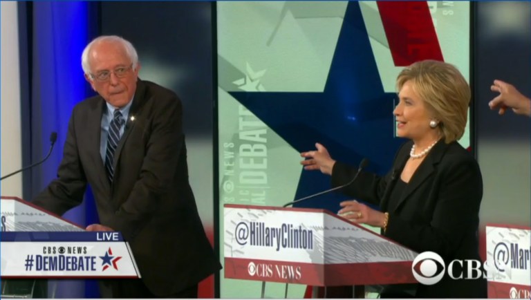 HillaryÂ Clinton triedÂ to redirect criticism from Bernie Sanders of her disproportionate amount of Wall Street donations.Â (Photo courtesy of screen shot)