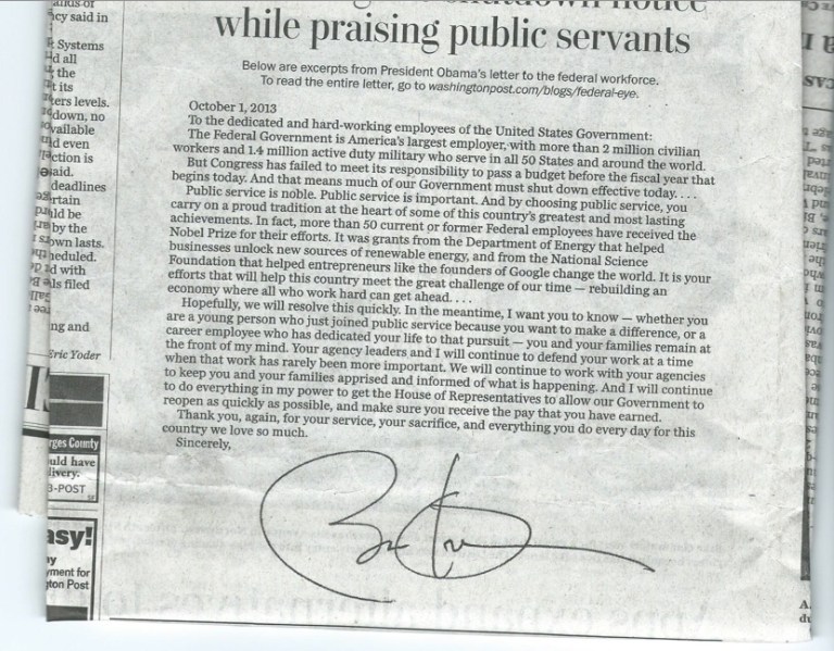 WaPo Publishes Obama’s Letter to Federal Employees, But Edits it for Tone